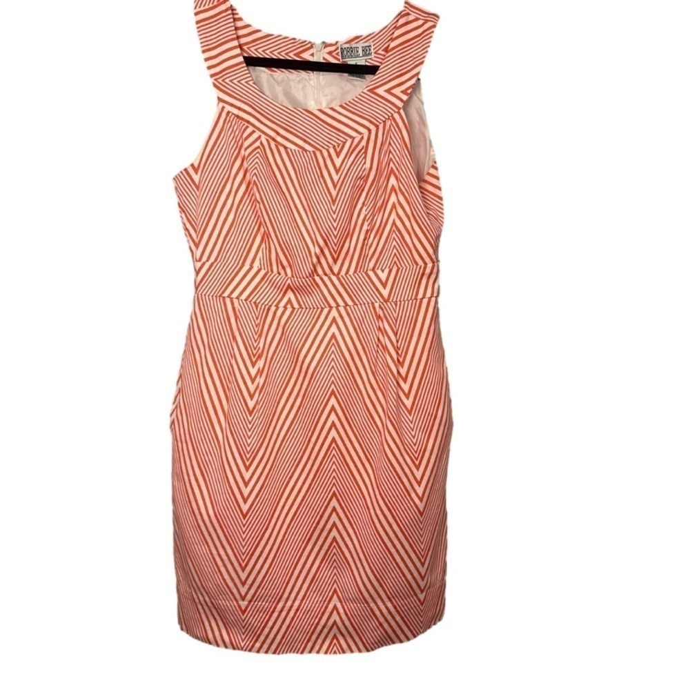 ROBBIE BEE Size 8 White Orange Geometric Scoop Neckline Dress with Pockets
